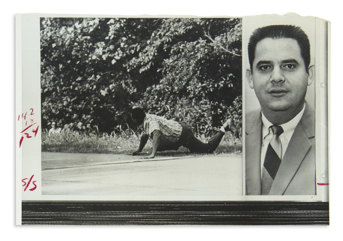 (CIVIL RIGHTS.) Press photograph of the shooting of James Meredith on the March Against Fear.